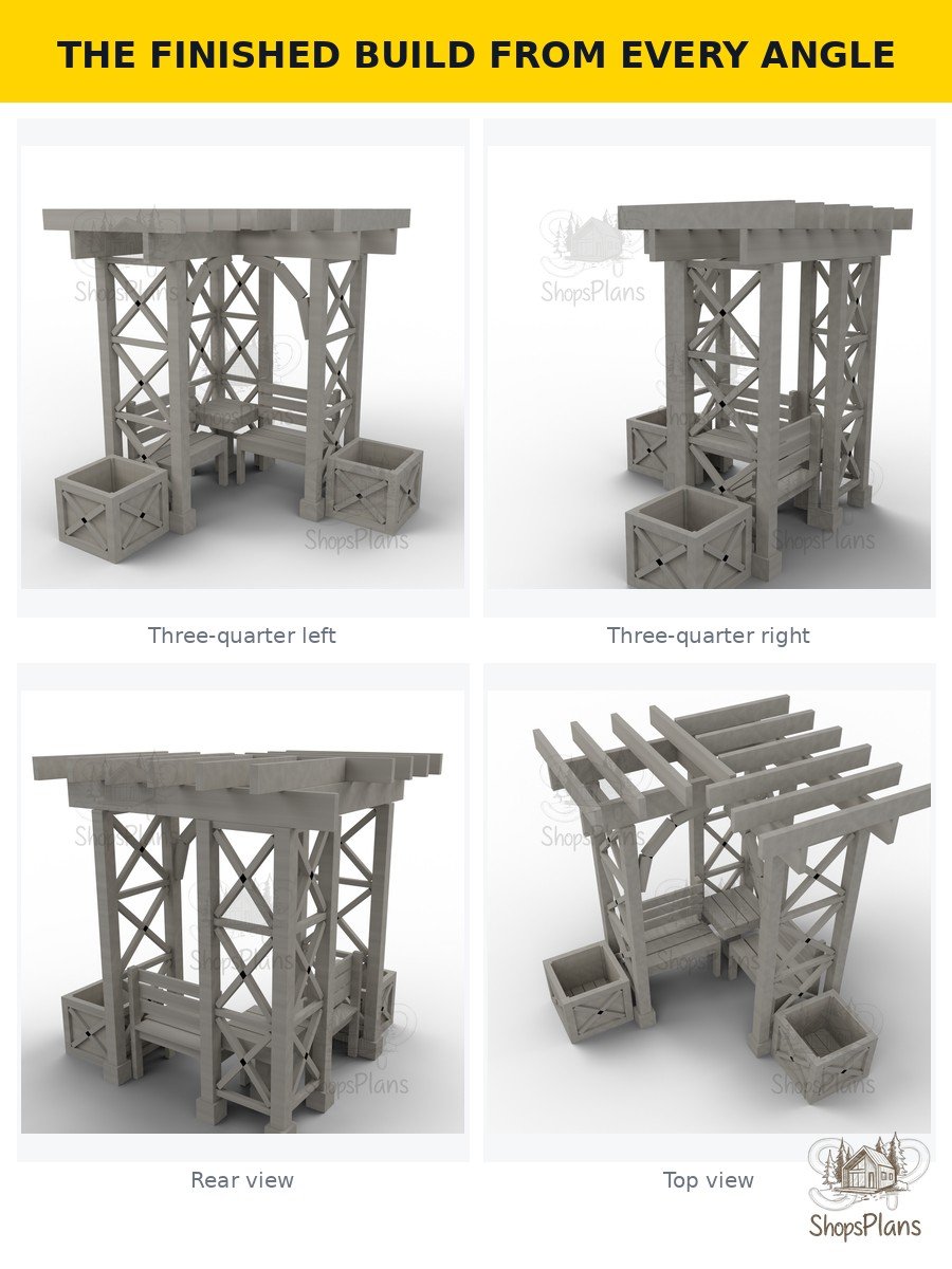 Wooden Corner Pergola With Benches - Photo 7