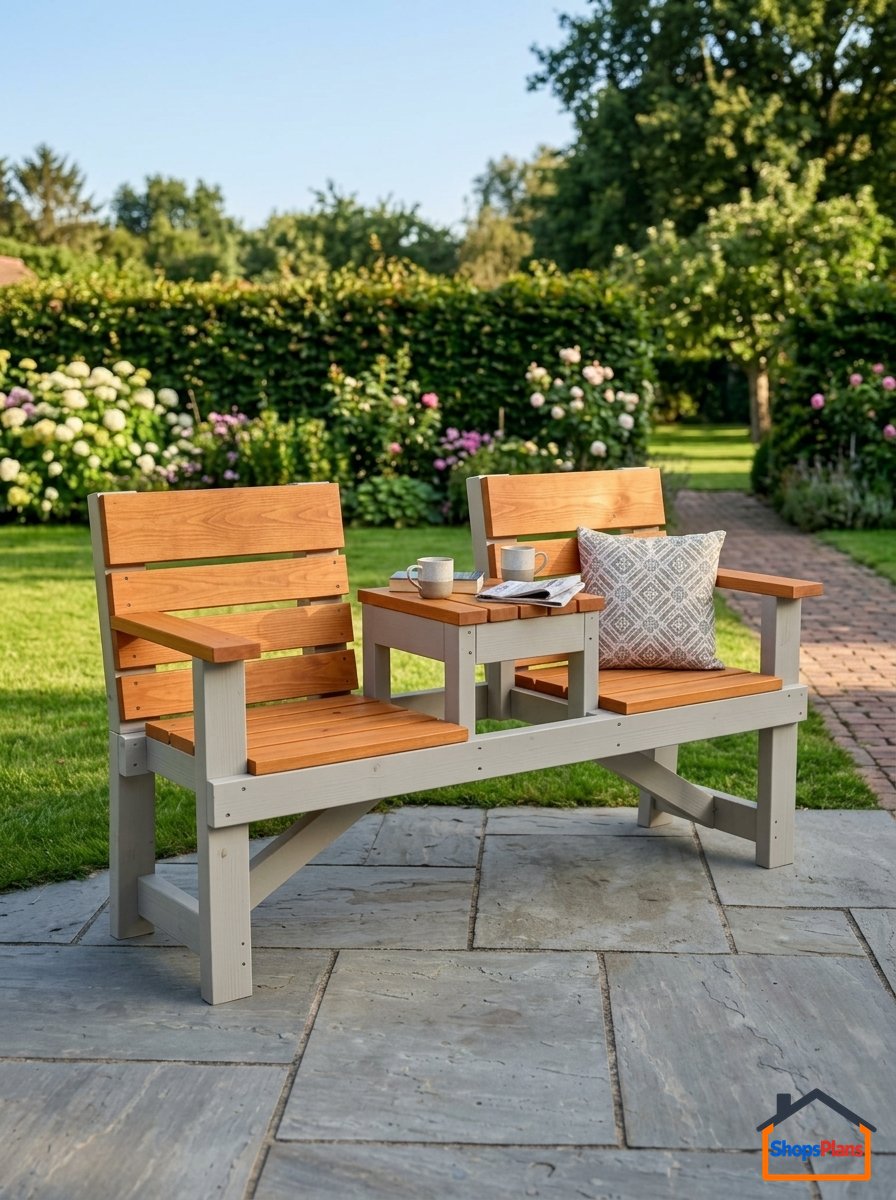 Garden Bench with Center Table - Photo 1